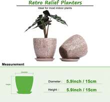 6 Inch Retro Ceramic Planter Set Of 2 With Drainage Hole And Saucer For Plants, Indoor-Outdoor Garden Pots For Succulent, Orchid, And Flower (Fits Inner Pots Up To 5 Inches, Retro Red) - 紅色 - 查看 6
