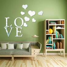1 Set Wedding Heart-Shaped Mirror Wall Stickers, Mirror Wall Art Decor With Letter, Self-Adhesive Acrylic Mirrors For Wall Decoration In Living Room, Bedroom, Office