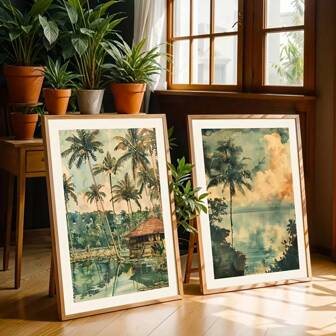 1/3PCS Retro Watercolor Tropical Jungle Vacation Home, Waterfall Wall Decoration, Optional Frame Seawall Art Decoration Painting, Hawaiian Watercolor Poster, Holiday Mural Home Decoration, Home Decoration, Canvas Poster