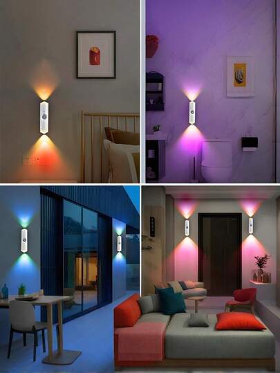 1pc Magnetic Rechargeable LED Wand Light, Motion Sensor Night Wireless Lamp, Battery Powered, Adhesive Rotatable, Portable Easy Installation, Adjustable Temperature Brightness, Corridor, Bathroom, Bedroom, Kitchen, Cabinet, Stairs, Entrance, Bedside, Table, Closet, Home Living Room Bedside Cordless Verlichting