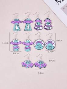 1 Pair Spaceship & Alien Cat Earrings, Party Jewelry Decoration For Women - Multicolor - View 3