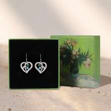 1 Pair Of Customized Birthstone Earrings, Heart-Shaped Earrings, Personalized 2-4 Birthstone Earrings, Customized Jewelry Gift, Silver, Fashionable, Simple, Neutral, Casual, Cute, Customized, Personalized, Unique, Is The Ideal Gift For Him, It Is The Ideal Gift For Her, Girlfriend, Mother, Family, Friends, Suitable For Anniversaries, Birthdays, Graduation Ceremonies, Dances, Parties - Silver - View 5