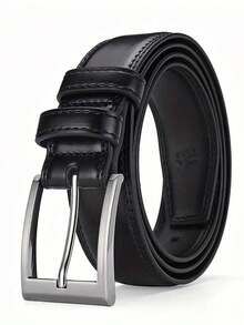 男士皮带 - 经典黑色，商务休闲风格，合金扣，适合工作场合 - 送给爸爸或丈夫的完美礼物，单叉扣，正式皮带，秋季，万圣节秋冬配饰，适合青少年、青年、男士，休闲、户外、运动、度假、毕业礼物、生日、日常穿着 - 黑色 - 查看 8