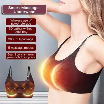Electric Breast Massage Bra - 5 Modes, Warm Compress, 3D Lifting & Cross Back Design | Front Adjustable Buckle For Daily Wear