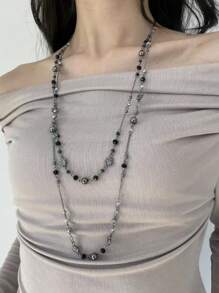 1 pezzo Collana con perline e cristalli a forma di sfera floreale, collana multistrato in metallo alla moda per donne, adatta per feste, banchetti, eventi formali e accessori per outfit quotidiani