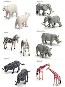 Set da 12 pezzi/9 pezzi/11 pezzi/21 pezzi di statuine di animali in miniatura simulate come leone, elefante, giraffa, tigre, zebra, rinoceronte bianco, orso grizzly, antilocapra, alce, bisonte, procione, giocattoli ornamentali divertenti per bambini di età 3+ per l'istruzione scientifica e la cognizione, regalo di compleanno