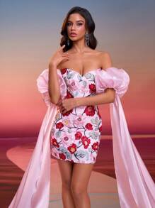 Anymoon Women's Floral Embroidered Patchwork Flowing Formal Gown, Elegant Maxi Dress