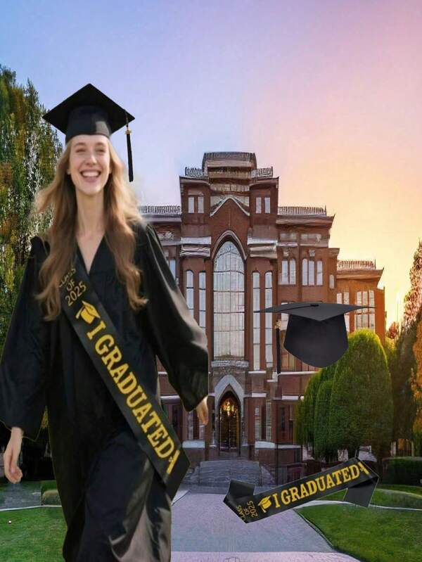 1 Set Of 2 Pcs Black Graduation Cap With Tassel And Graduation Belt, Congratulations Graduation Party Supplies, Photo Props Decoration