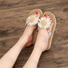 En verano, la nueva imitación de cuerda de cáñamo y Fondo de cáñamo, las mujeres usan chanclas,Plataformas y sandalias de cuña para mujer, tacones altos, laderas de playa y zapatillas femeninas. - Multicolor - Ver 3