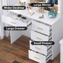 [Halloween Decorations]Vanity Desk Makeup Table Large Mirror W/ 3 Light Modes Compact Dressing Table-Touch Control Mirror, Ideal For Organizing Makeup, Skincare. Compact Vanity Furniture Fits Bedroom, Serves As Decor, Gift, Perfect Gift For Women - White - View 8