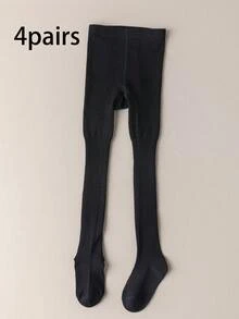 4 pares de Medias a rayas verticales de unicolor para niños, adecuadas para todas las estaciones, se pueden usar como mallas - Multicolor - Ver 32