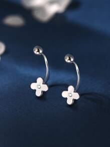 Clavo de ombligo de flor de plata de ley 999, estilo minimalista, hebilla de ombligo de moda y versátil para mujer, apta para el uso diario