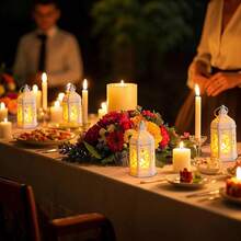 12pcs/Set Vintage LED Lantern String Lights, Ideal As Halloween And Christmas Party Table Centerpieces. These Mini Lanterns Come With Flickering LED Candles, Adding A Sparkling Touch To Christmas Table Settings. They Are Vintage Hanging Lanterns, Also Styled As Moroccan Lanterns, And Serve As Essential Decorative Items For Weddings, Christmas, And Halloween. - Đèn gió lục giác - Xem 10