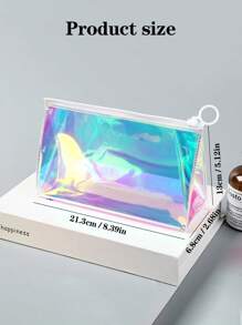 Geantă de mână holografică iridescentă multifuncțională, geantă cu fermoar laser de mare capacitate, geantă cosmetică, geantă organizator, geantă de machiaj transparentă în culorile curcubeului, geantă de depozitare de înaltă calitate, convenabilă, impermeabilă, potrivită pentru depozitare acasă, călătorii în aer liber. Aceste genți nu sunt potrivite doar pentru cosmetice, ci pot fi folosite și ca plicuri, rafturi de papetărie, cutii de ochelari, creioane și chiar ca rechizite pentru întoarcerea la școală, Ziua Profesorului, Ziua de apreciere a angajaților sau pungi cadou pentru orice ocazie.