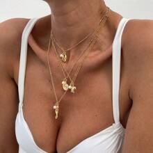 1pc Ocean Themed Sea Horse & Turtle Alloy Pendant Necklace, Minimalist Pearl Bead Strand Choker Necklace