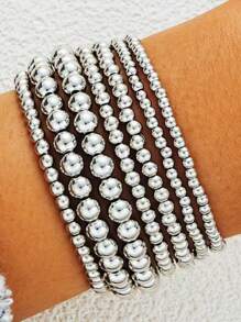 1 Set Of 7pcs 24K Gold Plated Vintage Minimalist Elegant Pearl Beaded Bracelet, Suitable For Women's Daily Commute, Dating, Party, Vacation