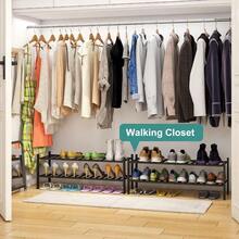 2-Tier Shoe Rack For Entryway, Bamboo Shoe Rack For Closet, Free Standing Shoe Racks For Indoor Outdoor, Stackable Shoe Shelf Storage Organizer For Hallway Closet - Black - View 4