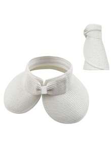 Women's Sun Visor Hats Wide Brim Straw Beach Hat Ponytail Hats For Women Foldable Floppy