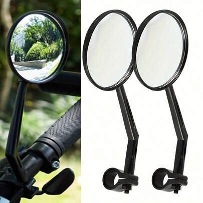 2pcs Bicycle Rearview Mirror, 360° Rotatable Convex Design, Transparent Acrylic Mirror, Adjustable Clip For Mountain & Road Bikes, Black Color, Durable Riding Accessories