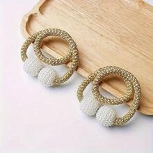 2 pièces Embrasse de rideau magnétique avec ornements de fausse perle - Boucles de corde en polyester classiques pour la décoration de la maison et de la pièce, accessoires élégants de traitement des fenêtres, rideaux pour le salon, le rangement des bébés