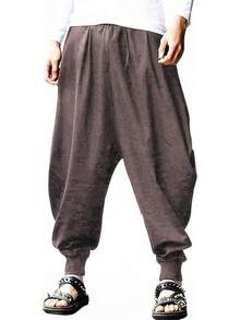 Men's Drawstring  Hippie Harem Pants Loose Drop Crotch Trousers-2025 - 淺棕色 - 查看 1