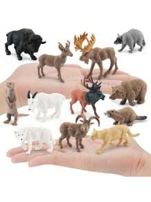 Set da 12 pezzi/9 pezzi/11 pezzi/21 pezzi di statuine di animali in miniatura simulate come leone, elefante, giraffa, tigre, zebra, rinoceronte bianco, orso grizzly, antilocapra, alce, bisonte, procione, giocattoli ornamentali divertenti per bambini di età 3+ per l'istruzione scientifica e la cognizione, regalo di compleanno