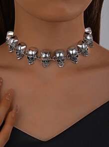 suteyi 1 pieza Collar de estilo gótico de moda con cuello exagerado y múltiples calaveras conectadas