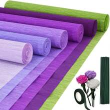 6 色皱纹纸卷，9.8 x 49 英寸宽皱纹纸，含 20 根花茎和 1 条花艺胶带，适用于生日派对、婚礼、节日装饰 - Card Mix Up - 查看 11