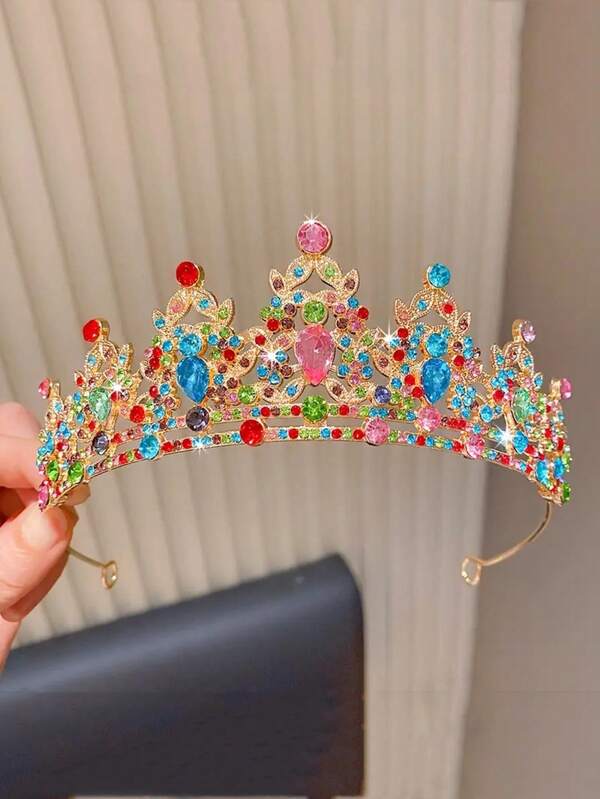 1pc Colorful Elegant Crown For Party, Cute Tiara Crown, Fashion Headdress For Women, Perfect Birthday Gift