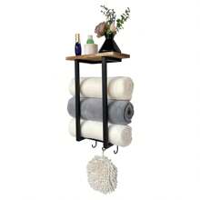 1pc 2-Tier Wall Mounted Towel Rack, Contemporary Metal Wall-Mounted Towel Rack - Multifunctional Bathroom Organizer, Easy Assembly, Space Saving Bathroom Organizer For Home, Bedroom, Towels, Hand Towels, Bath Towels.