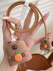 4件南瓜熊硅胶充电头保护套，兼容Apple 15W/18W/20W快速充电适配器线保护套，充电器配件，手机配件 - 彩色 - 查看 2