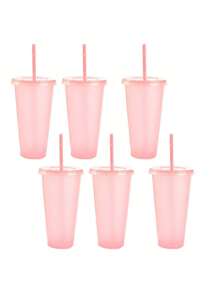 6 Peças Copo Sólido Personalizado de 710ml PP com Canudo, Copo de Bebida de Plástico para Festas, Praia, Dia das Mães, Lembrança de Casamento