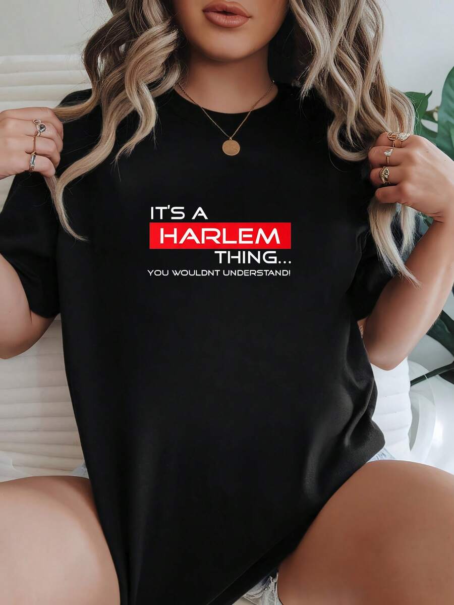 Women's T-Shirt Casual Loose Black It's A Harlem Thing... You Wouldn't Understand! Print Graphic Tee For Daily Wear Graphics Woman T Shirts - Black - View 1