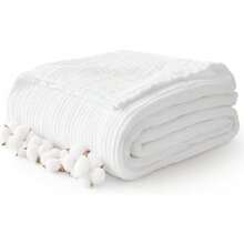 Large 50 X 70% Cotton Muslin 6-Layer Breathable Lightweight Throw Blanket Bed And Couch, Soft Quilt Bedspread, All-Season Gauze Blanket Adults, Lavender - 05 - 白色 - 查看 1