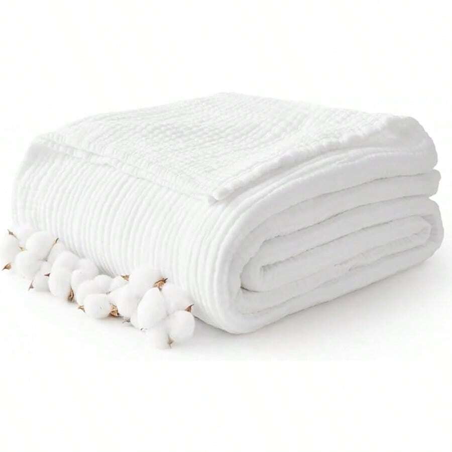Large 50 X 70% Cotton Muslin 6-Layer Breathable Lightweight Throw Blanket Bed And Couch, Soft Quilt Bedspread, All-Season Gauze Blanket Adults, Lavender - 05 - 白色 - 查看 1