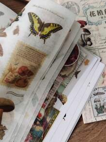 20sheets Vintage Sticker Book Plant, Mushroom & Farm House Series Made Of Pvc And Washi Material For Ins Style Retro Hand Account Diy Decorative Decals Papercraft Collage Scrapbooking Sticker Book School Supplies,Back To School