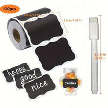 120/360pcs Black Waterproof Reusable Label Stickers With Wavy Pattern For Kitchen Food Storage, Suitable For Containers, Jars, Spices, Food Storage, Comes With A White Chalk. - Multicolor - View 3