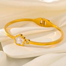 1 pieza Pulsera brazalete con baño de oro de 18K de acero inoxidable en forma de trébol, conjunto de joyas de moda impermeables adecuadas para uso diario, regalo