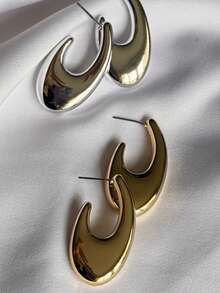 Women's Hoop Earring Abstract Design Carved Bold Modern Modern Curves Organic Maximalist High Fashion - Gold - View 7