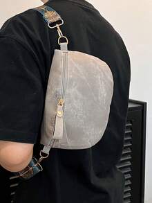纯色 PU 面料男士休闲运动风斜挎包，多功能旅行和街头时尚 - 彩色 - 查看 11