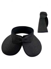 Women's Sun Visor Hats Wide Brim Straw Beach Hat Ponytail Hats For Women Foldable Floppy