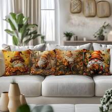 4PC Fall Forest Dwarf Throw Pillow Cover(17.71inx17.71in) Fresh And Simple Style, Comfortable Pillowcase, Modern Minimalist Style, Suitable For Office, Farm, Living Room, Sofa, Bedroom Furniture Decoration (Pillowcase Not Included) (One Side Printing)