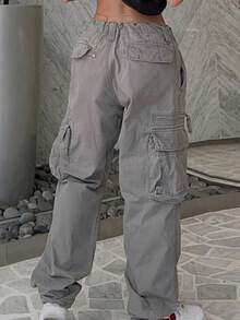 Back To School Women's Cargo Pants For Women Y2K Clothing High Waisted Travel Tactical Streetwear Casual Pants With Pockets - 灰色 - 查看 4