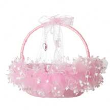 Cesta de flores para niña de las flores para la boda estilo occidental, cesta portátil para lanzar flores