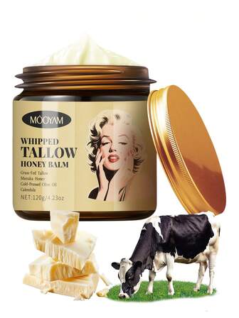 MOOYAM 120g BÁLSAMO DE MANTECA DE VACA Y MIEL BATIDA - Hecho con manteca de vaca de pastos, miel de manuka, aceite de oliva prensado en frío y caléndula. Proporciona hidratación, nutrición, antienvejecimiento, lifting y firmeza. Ligero y de fácil absorción, apto para todo tipo de pieles. Perfecto para el cuidado de la piel y el rostro tanto para mujeres como para hombres. Ideal para viajes y regalos navideños.