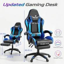 MR IRONSTONE 1pcs Gaming Chair Lumbar Massage With Footrest Ergonomic Computer Chair, Office Gaming Chair, Gamer Chair For Adults Ergonomic Computer Chair, Comfort Swivel Home Gaming Mesh Chair, High Back With Adjustable Lumbar Support Original Armrest (Blue-Black) - 藍色 - 查看 11