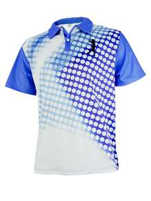 男士波尔卡圆点图案印花短袖 Polo 衫，适合夏季休闲、户外活动、度假、高尔夫等运动场景