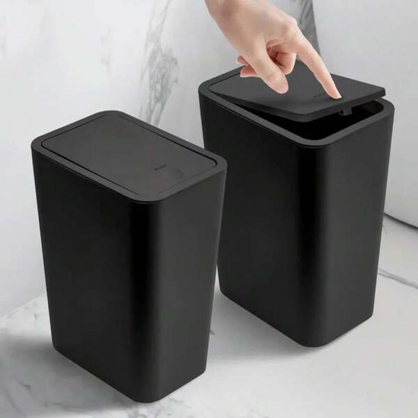 Small Trash Can 10L Press Lid Bathroom Bedroom Living Room, Pop-Up Cover Plastic Waste Bin, Compact Trash Bin For Home Office