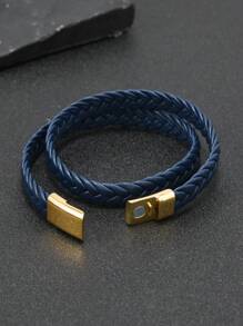 Pulseira de couro trançado multicamadas, acessório minimalista e personalizado com fecho magnético para casais, adequada para uso diário e presente