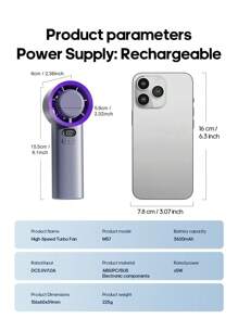 kinscoter 1 Peça Ventilador Manual Elétrico Portátil Recarregável de 3600mAh, Cooler de Ar para Camping e Viagens, Até 100 Velocidades de Vento, Ajustável, Ventilador Pessoal Portátil e Resfriamento